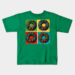 Whimsical Wreath: Pop Art’s Festive Circle of Joy - Classic Christmas Kids T-Shirt